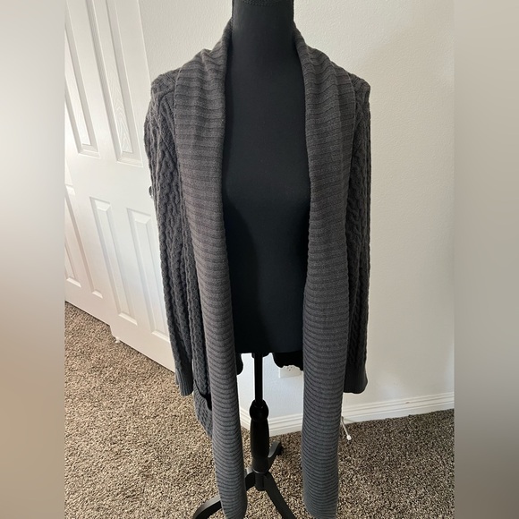 Gray Cable Knit Open Front Sweater - Picture 1 of 8